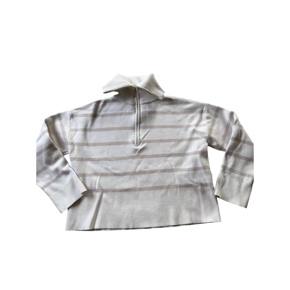 Cynthia Rowley Womens Sweater Large Striped Quarter Zip Mock Neck Pullover